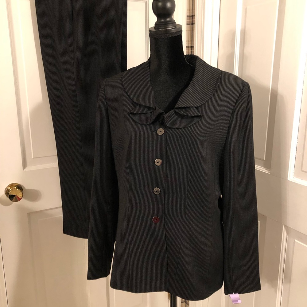 Stresa. Women’s 2 Piece Ruffled Pinstriped Suit